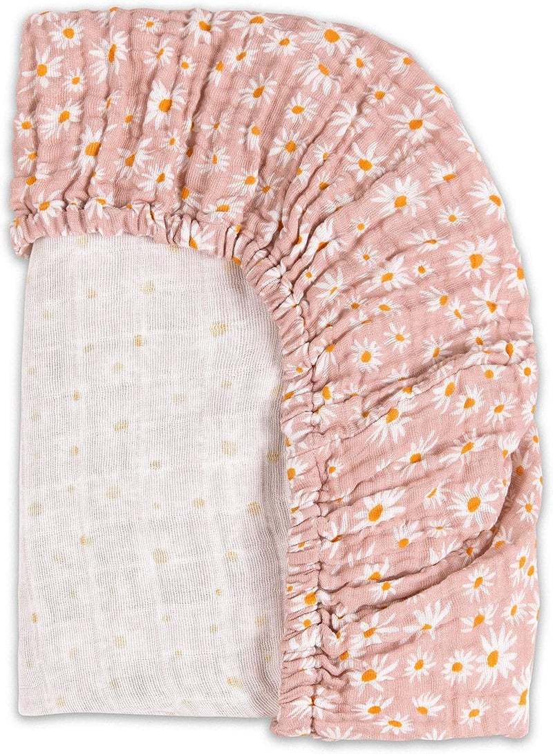 babyletto Muslin Baby Bassinet Sheets for Girls & Boys - GOTS Certified Breathable Organic Cotton Cover - 360° Fitted, Soft, Gentle, and Cozy Rectangle Bedside Bassinet Sheets - Daisy - Image 4